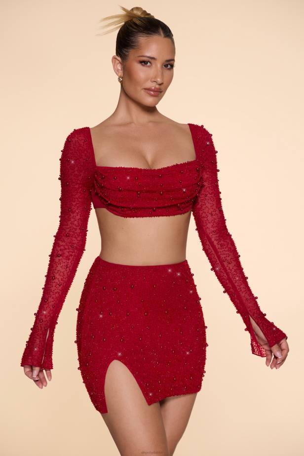 Oh Polly Belle Ile High Waist Thigh Split Mini Skirt N80H783 Red