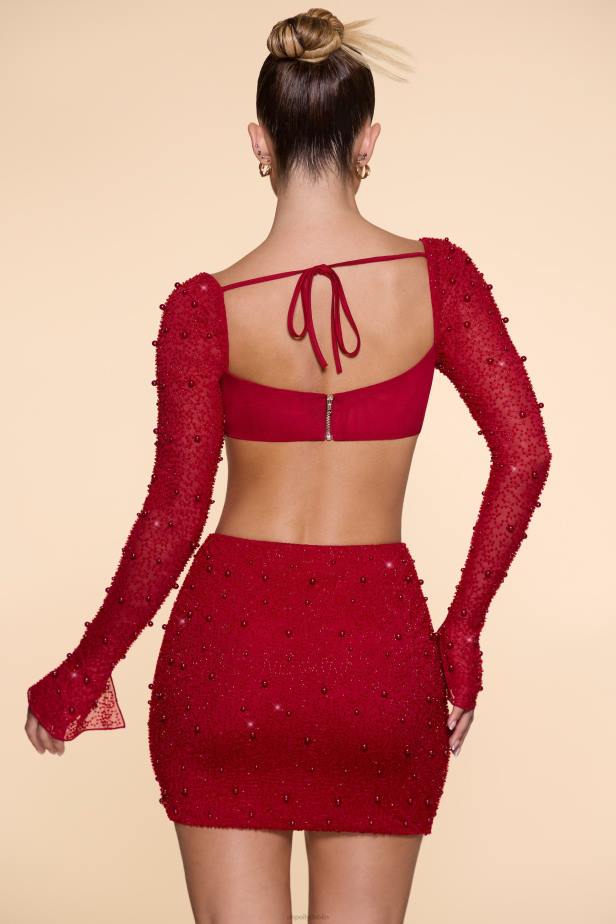 Oh Polly Belle Ile High Waist Thigh Split Mini Skirt N80H783 Red