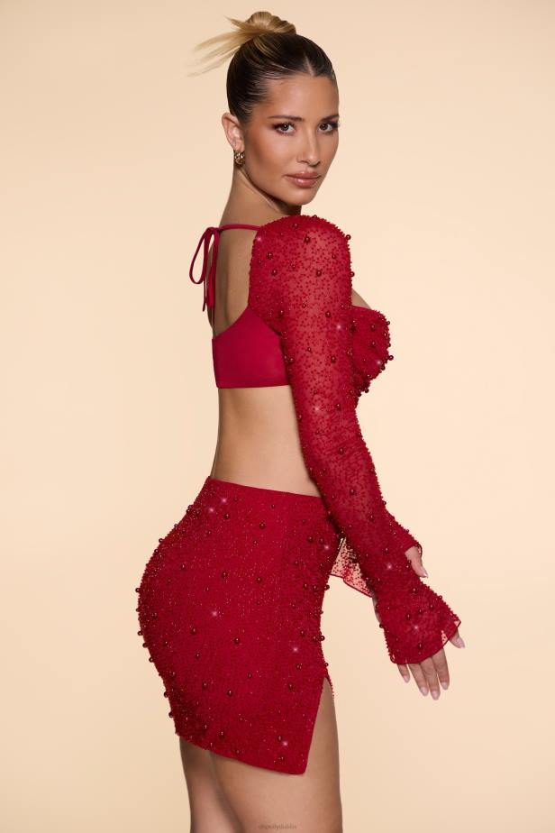 Oh Polly Belle Ile High Waist Thigh Split Mini Skirt N80H783 Red