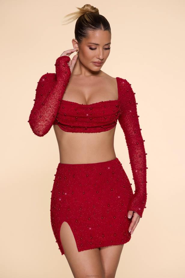 Oh Polly Belle Ile High Waist Thigh Split Mini Skirt N80H783 Red