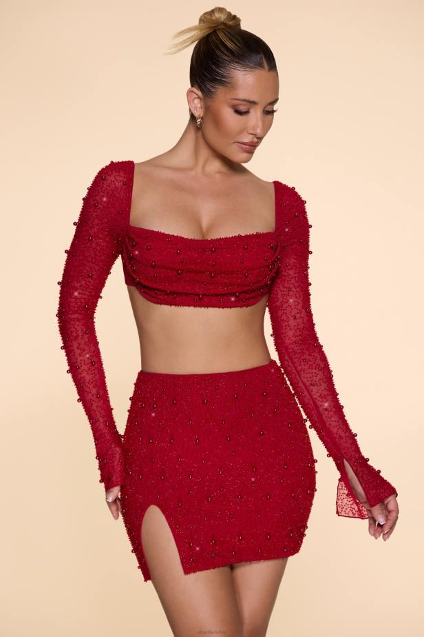 Oh Polly Belle Ile High Waist Thigh Split Mini Skirt N80H783 Red