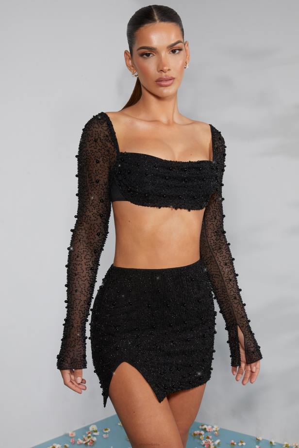 Oh Polly Belle 'le High Waist Thigh Split Mini Skirt N80H750 Black