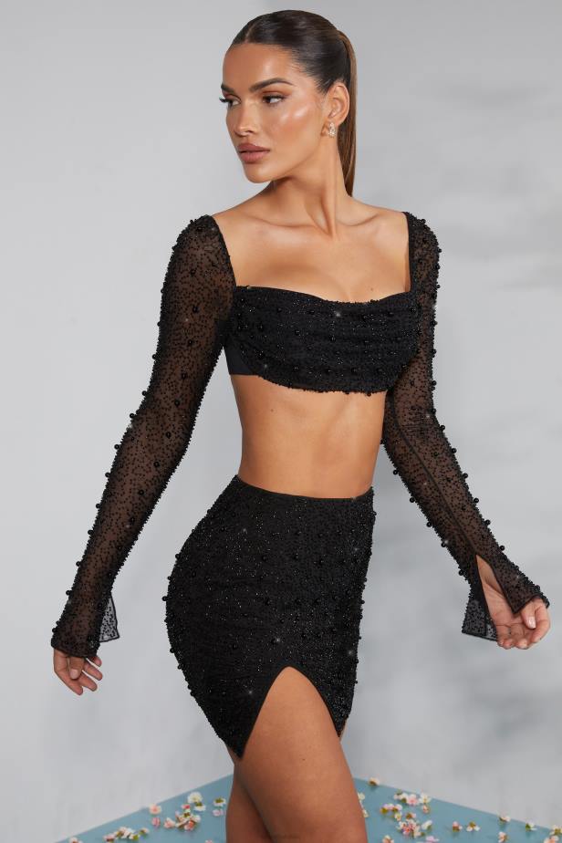 Oh Polly Belle 'le High Waist Thigh Split Mini Skirt N80H750 Black