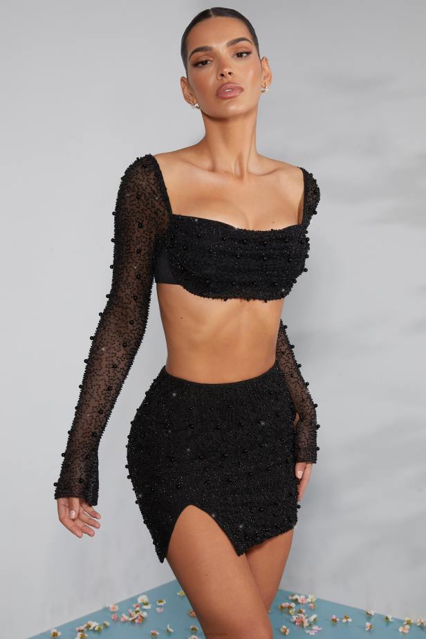 Oh Polly Belle 'le High Waist Thigh Split Mini Skirt N80H750 Black