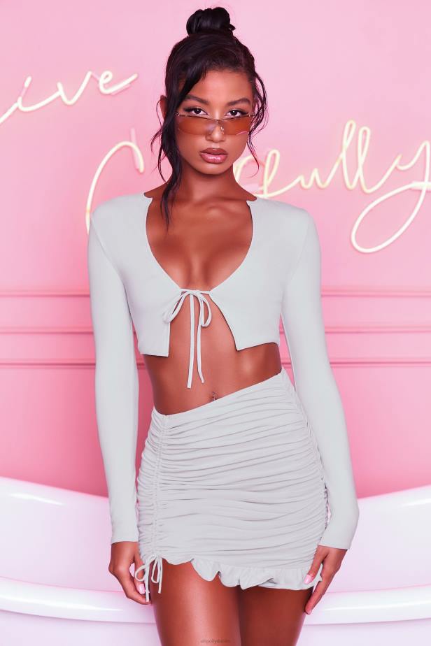 Oh Polly Here For The Frill Ruched Bodycon Mini Skirt N80H846 Grey