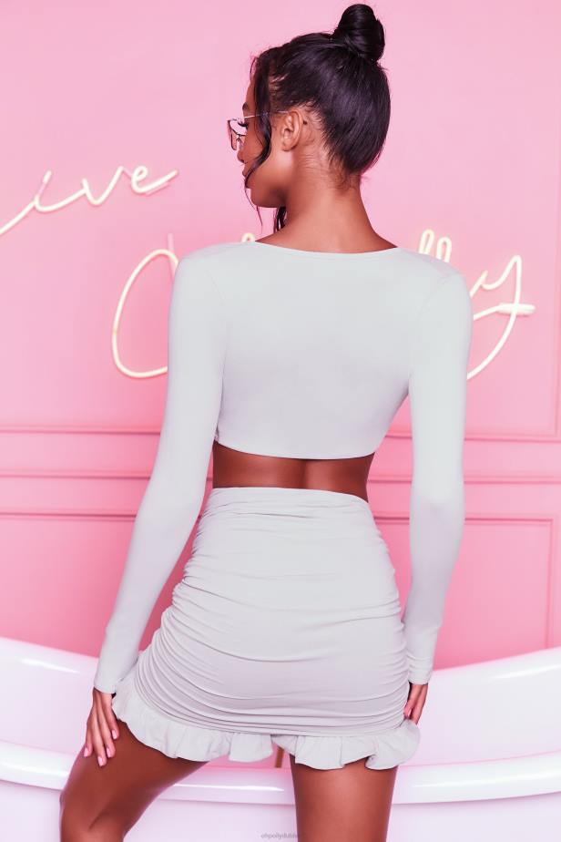 Oh Polly Here For The Frill Ruched Bodycon Mini Skirt N80H846 Grey