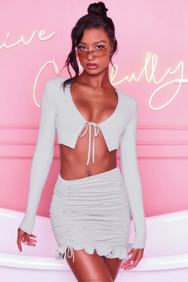 Oh Polly Here For The Frill Ruched Bodycon Mini Skirt N80H846 Grey