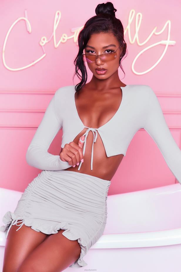 Oh Polly Here For The Frill Ruched Bodycon Mini Skirt N80H846 Grey