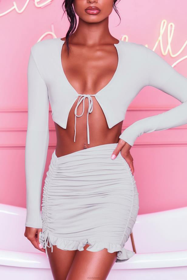 Oh Polly Here For The Frill Ruched Bodycon Mini Skirt N80H846 Grey