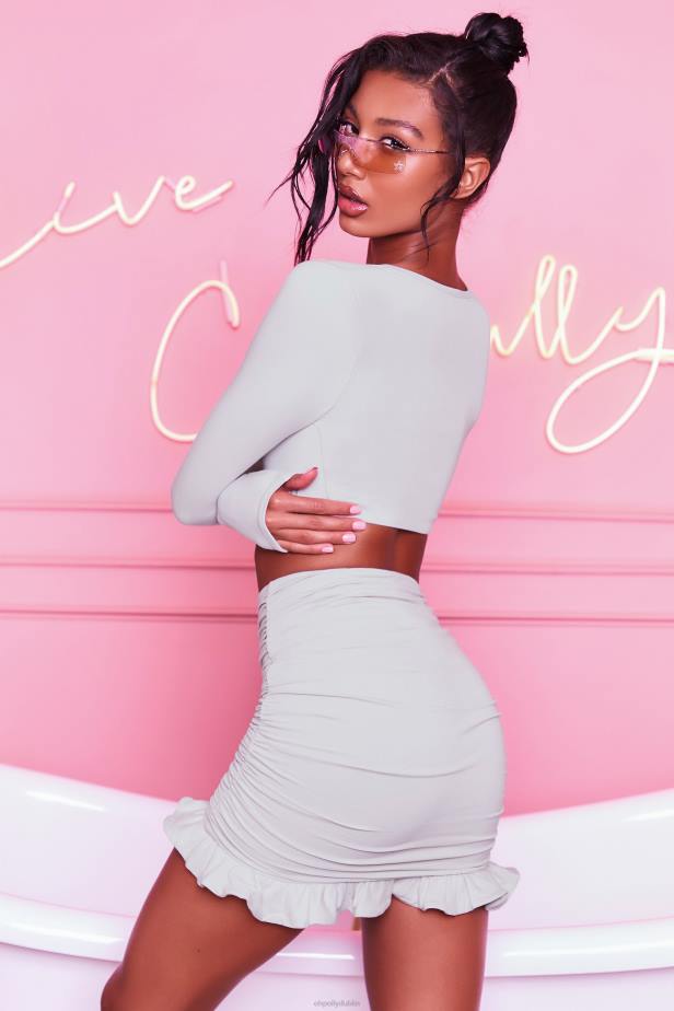 Oh Polly Here For The Frill Ruched Bodycon Mini Skirt N80H846 Grey