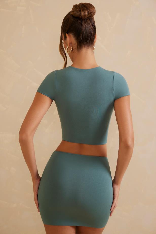 Oh Polly Jula Low Rise Bodycon Mini Skirt N80H785 Teal