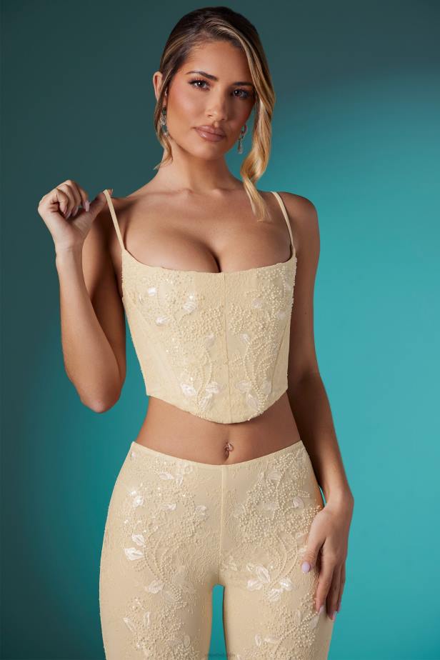 Oh Polly Agyness Embellished Lace Corset Crop Top N80H620 Ivory