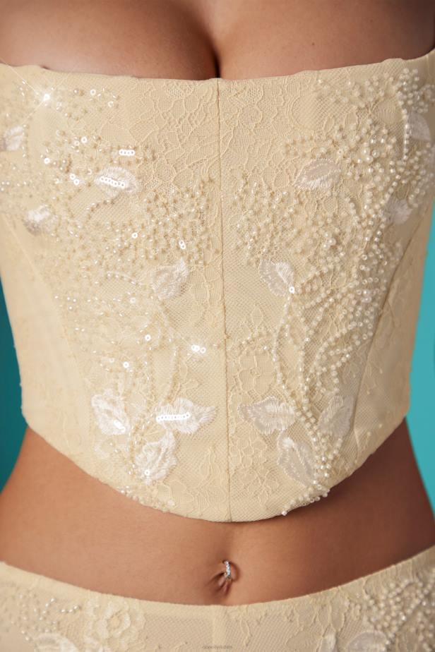 Oh Polly Agyness Embellished Lace Corset Crop Top N80H620 Ivory