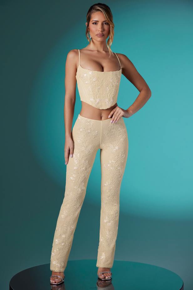 Oh Polly Agyness Embellished Lace Corset Crop Top N80H620 Ivory