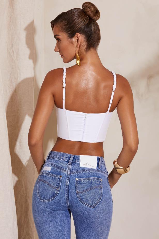 Oh Polly Amal Slight Cowl Neckline Corset Crop Top N80H646 White