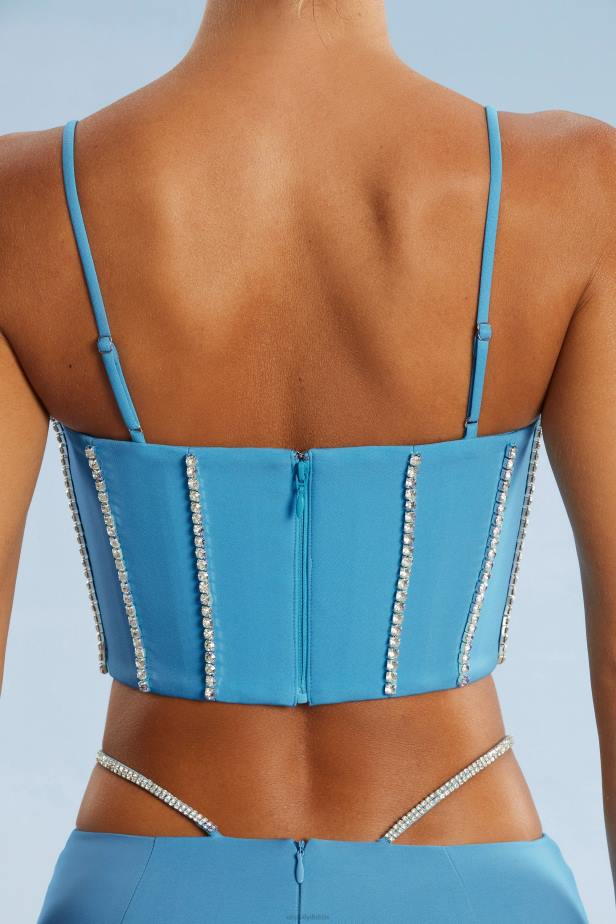 Oh Polly Caia Embellished Corset Crop Top N80H665 Blue