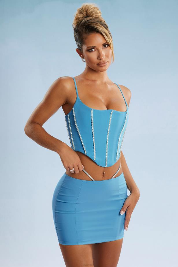 Oh Polly Caia Embellished Corset Crop Top N80H665 Blue