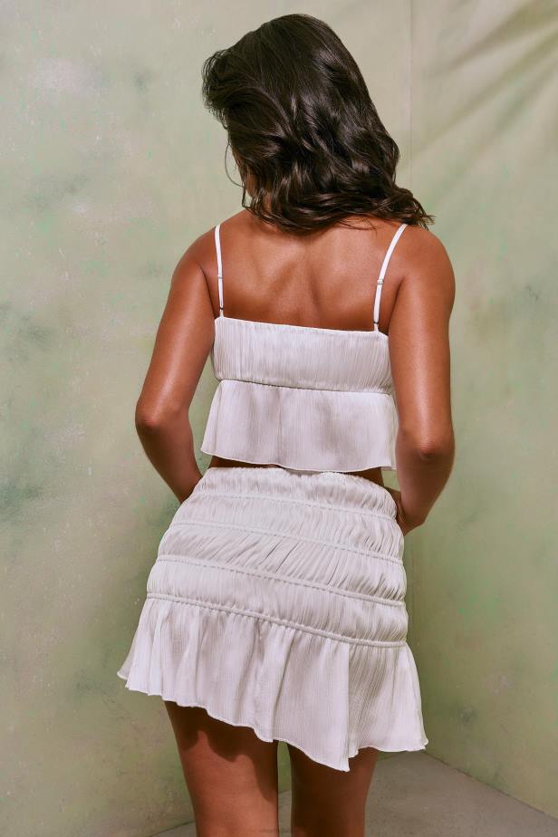 Oh Polly Dina Shirred Tie Up Front Crop Top N80H573 White