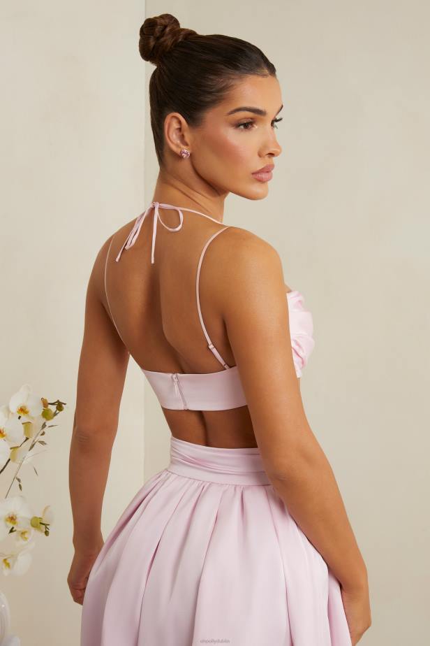 Oh Polly Dulcie Cowl Neck Heavy Satin Crop Top N80H578 Pink