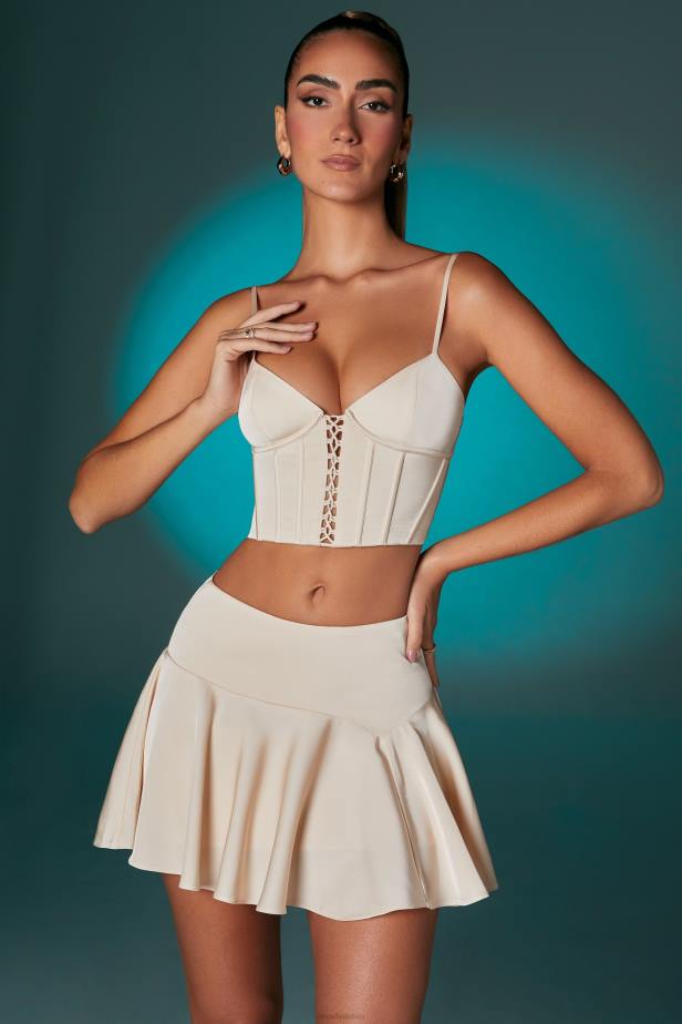Oh Polly Hera Lace Up Front Corset Crop Top N80H623 Ivory