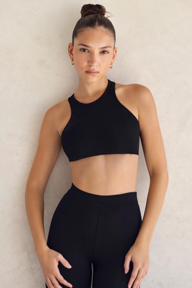 Oh Polly Itzal Racer Front Open Back Crop Top N80H649 Black