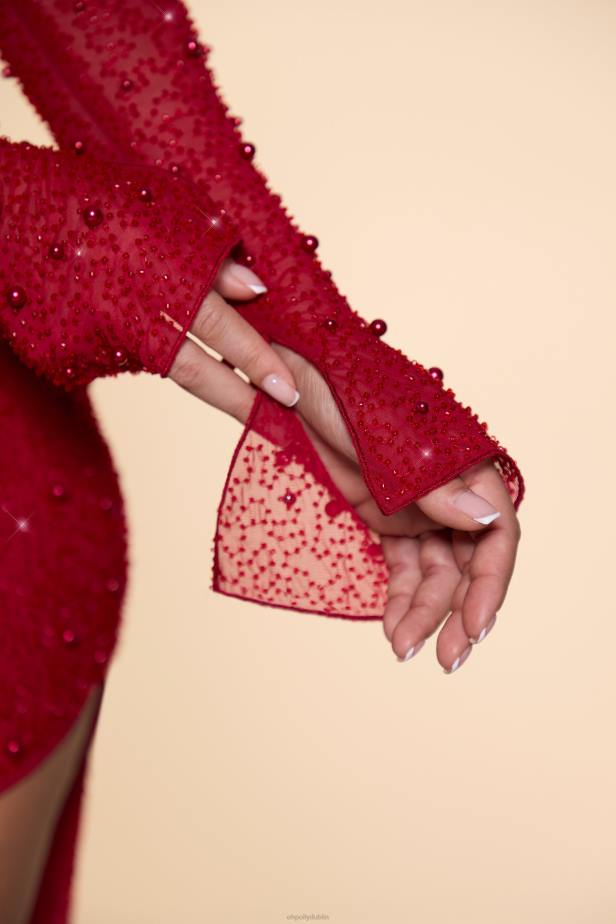 Oh Polly La Desirade Embellished Cowl Neck Crop Top N80H610 Red