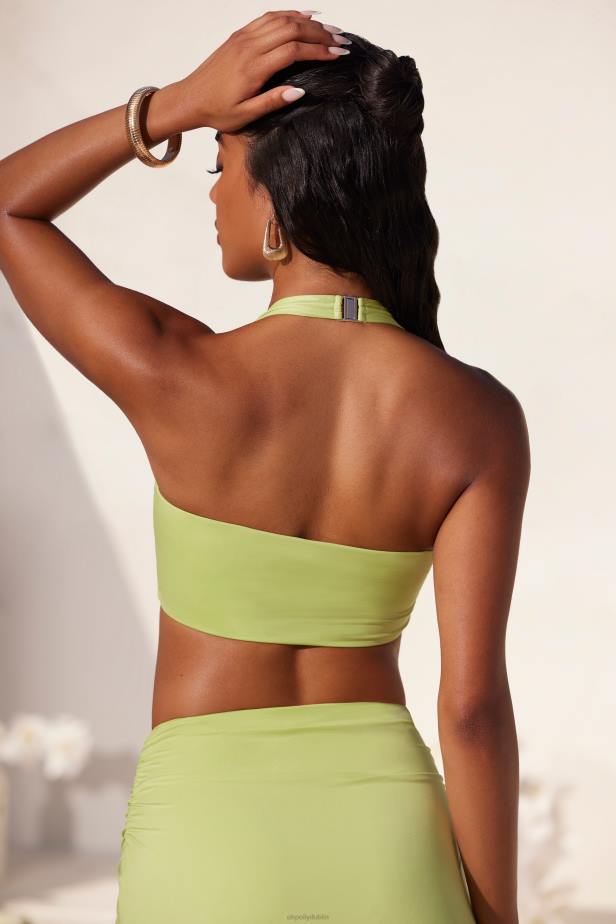 Oh Polly Lio Halter Neck Hardware Detail Crop Top N80H571 Lime Green
