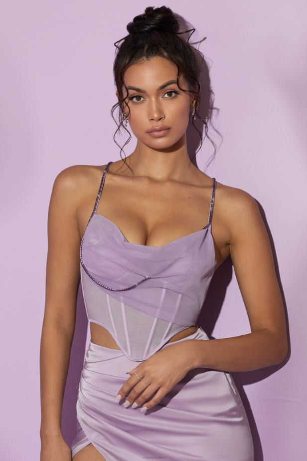 Oh Polly Lolite Cowl Neck Corset Crop Top N80H636 Lilac