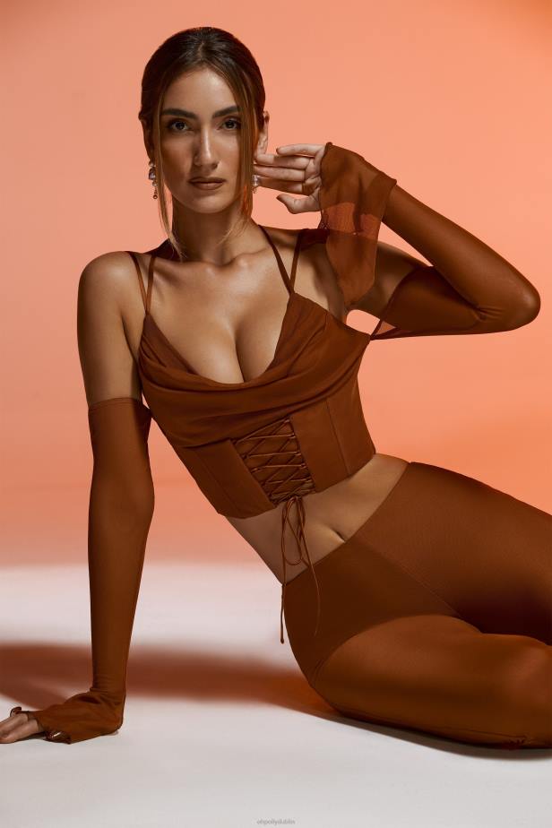 Oh Polly Minu Long Sleeve Cold Shoulder Crop Top N80H634 Brown