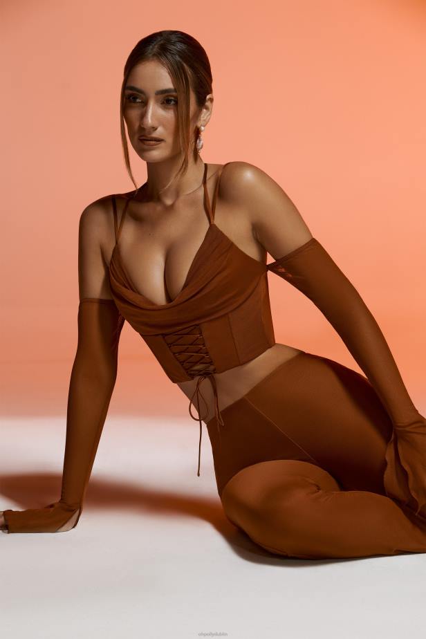 Oh Polly Minu Long Sleeve Cold Shoulder Crop Top N80H634 Brown