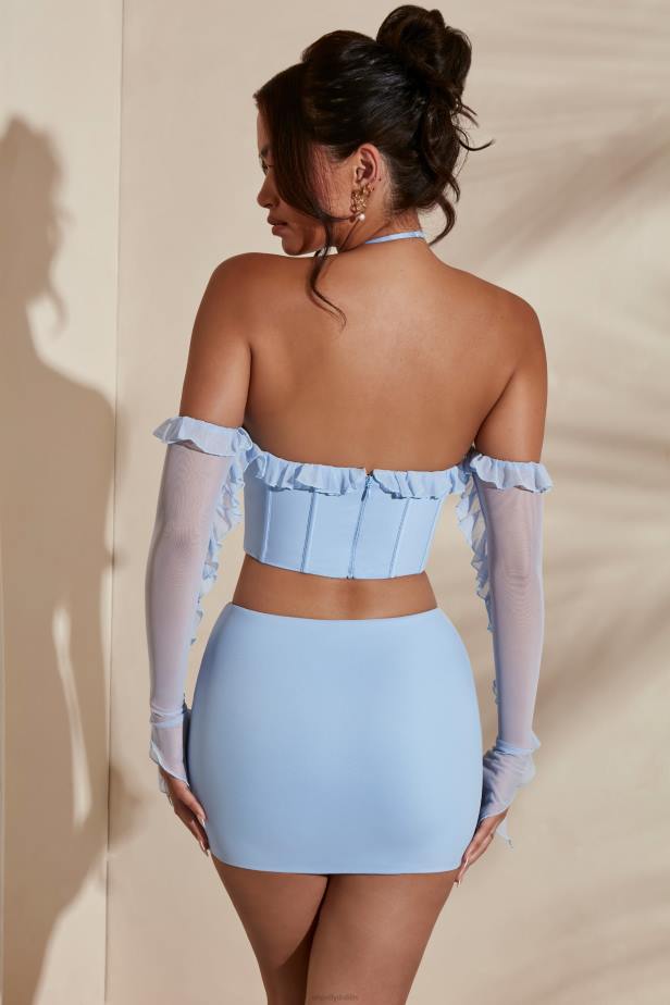 Oh Polly Noemi Long Sleeve Cowl Neck Corset Crop Top N80H638 Light Blue