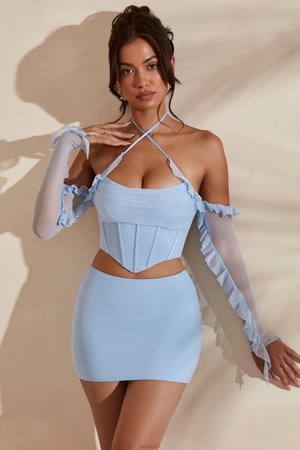 Oh Polly Noemi Long Sleeve Cowl Neck Corset Crop Top N80H638 Light Blue