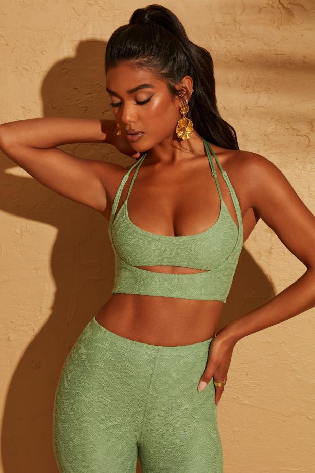 Oh Polly Sahara Double Layered Cut Out Crop Top N80H654 Green