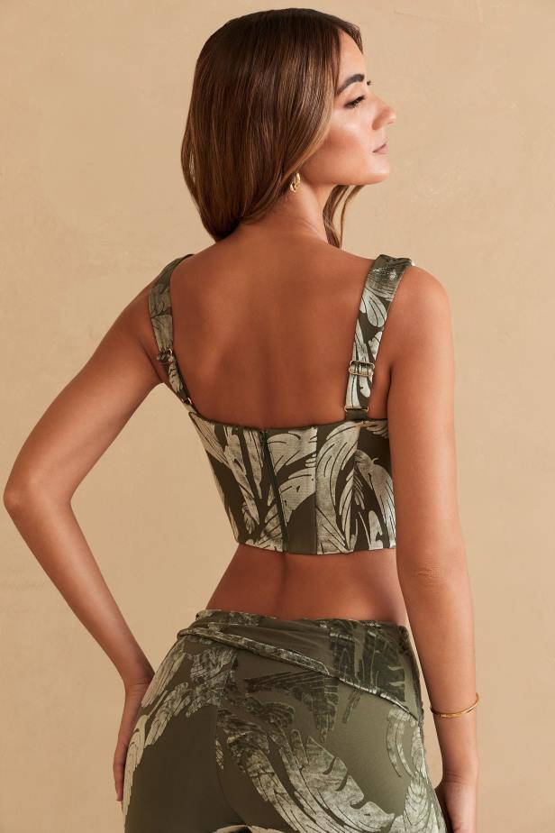 Oh Polly Sevda Corset Crop Top N80H635 Olive Print