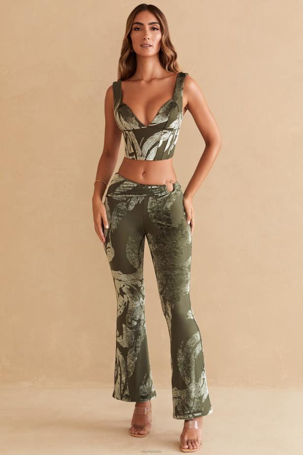 Oh Polly Sevda Corset Crop Top N80H635 Olive Print