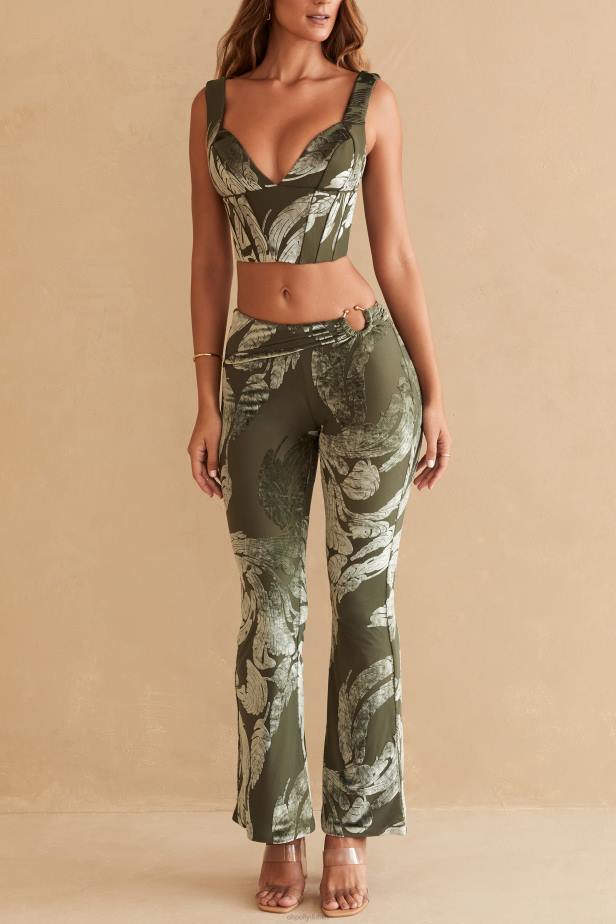 Oh Polly Sevda Corset Crop Top N80H635 Olive Print