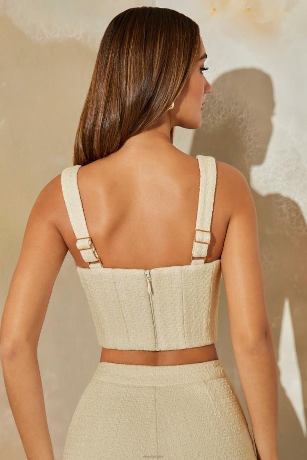 Oh Polly Una Tweed Square Neck Corset Crop Top N80H712 Stone