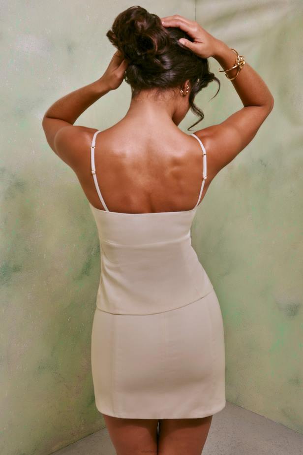 Oh Polly Alva Sweetheart Neckline Front Tie Linen Top N80H574 White