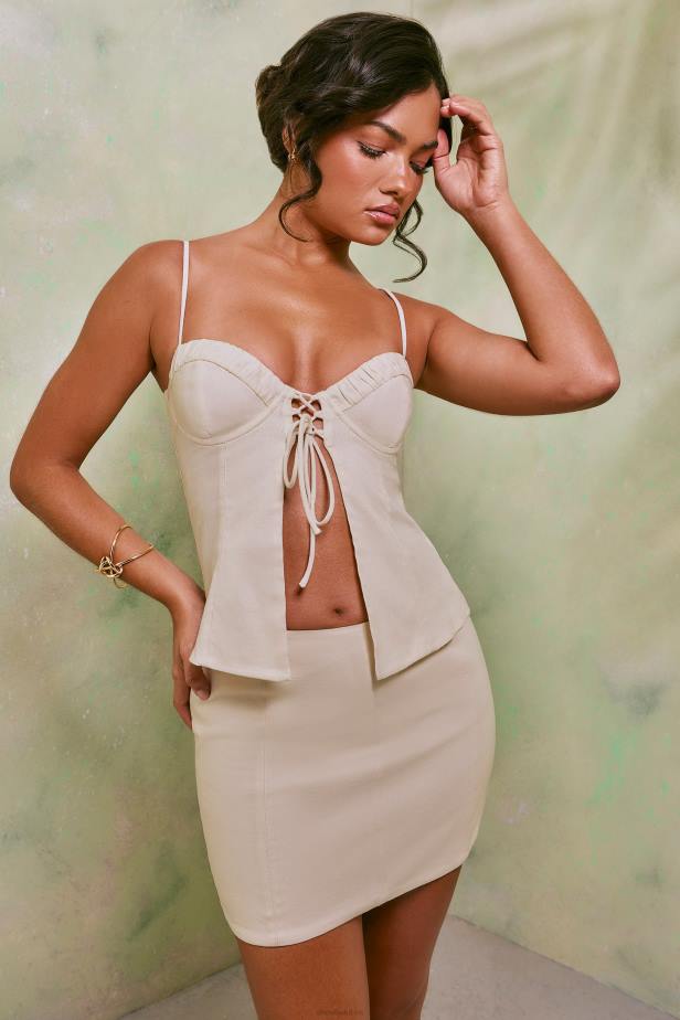 Oh Polly Alva Sweetheart Neckline Front Tie Linen Top N80H574 White