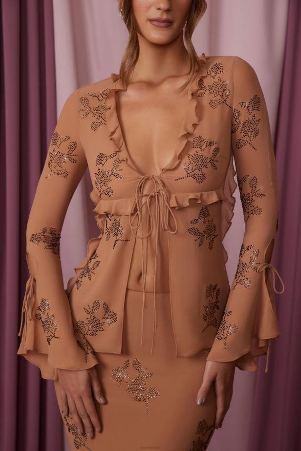 Oh Polly Amaranthe Long Sleeve Tie Front Top N80H615 Beige