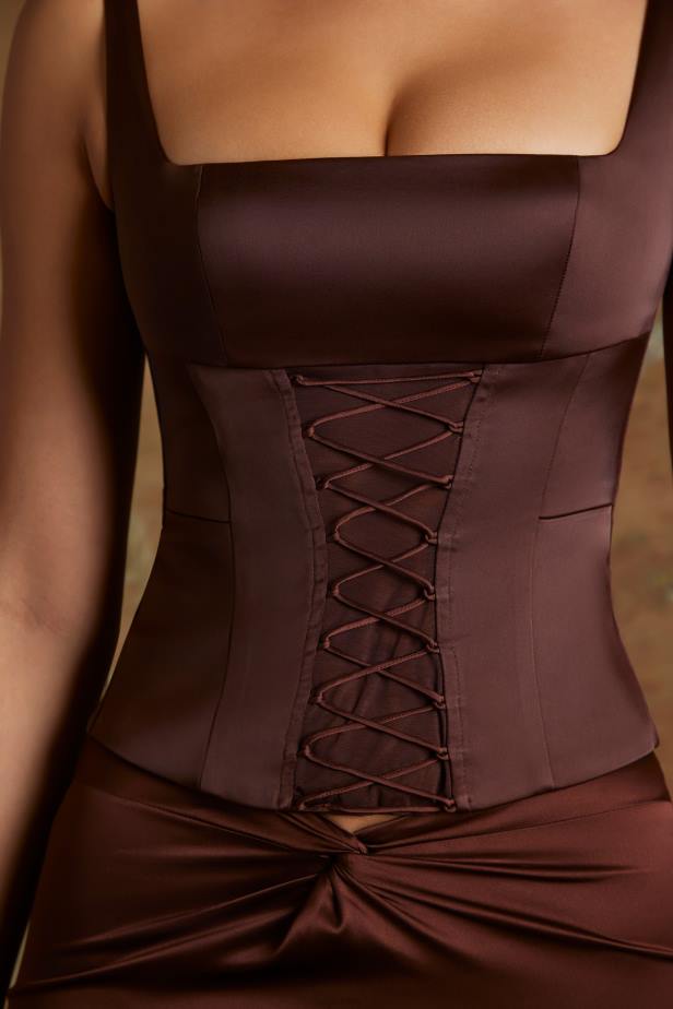 Oh Polly Aysun Longline Lace Up Corset Top N80H627 Brown