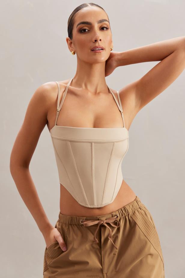Oh Polly Centaine Square Neck Corset Top N80H609 Stone