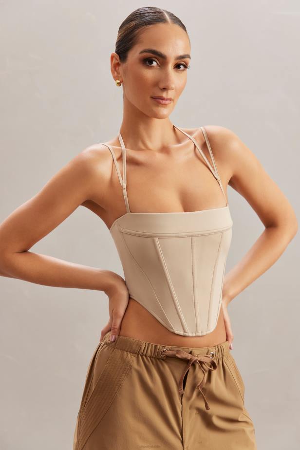 Oh Polly Centaine Square Neck Corset Top N80H609 Stone