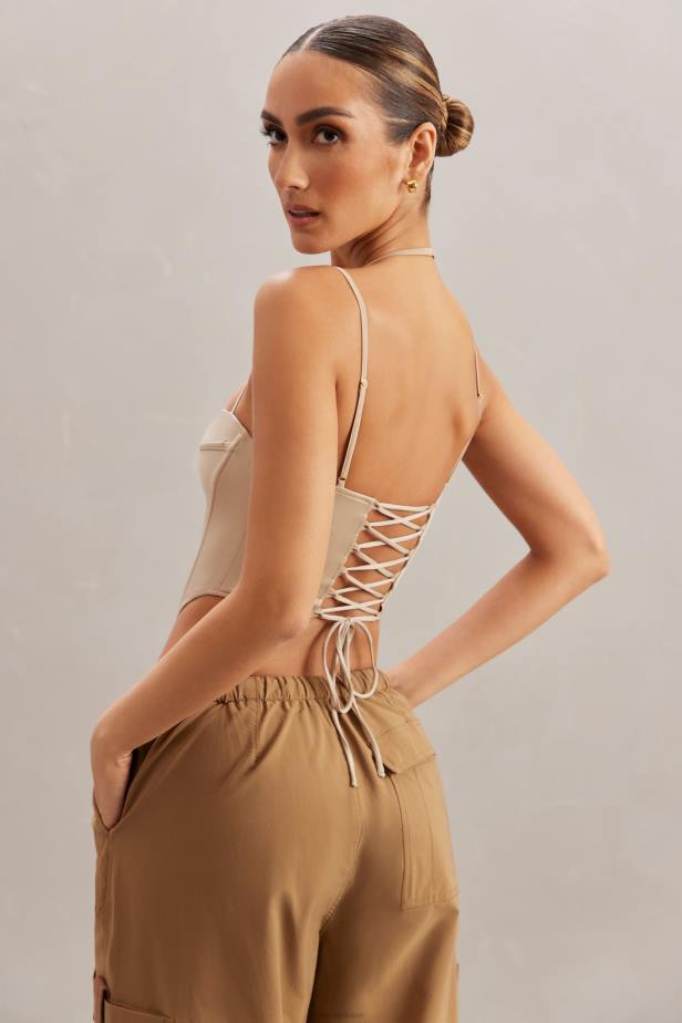 Oh Polly Centaine Square Neck Corset Top N80H609 Stone