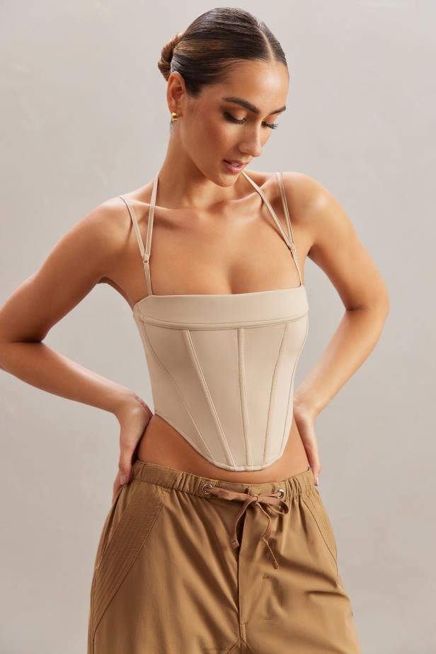 Oh Polly Centaine Square Neck Corset Top N80H609 Stone