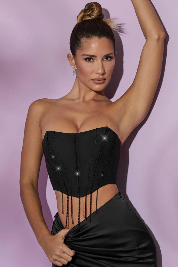 Oh Polly Esmeralda Embellished Corset Top N80H637 Black