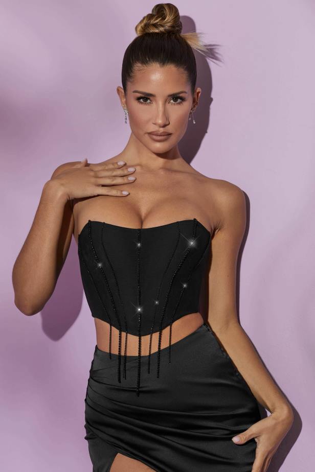 Oh Polly Esmeralda Embellished Corset Top N80H637 Black