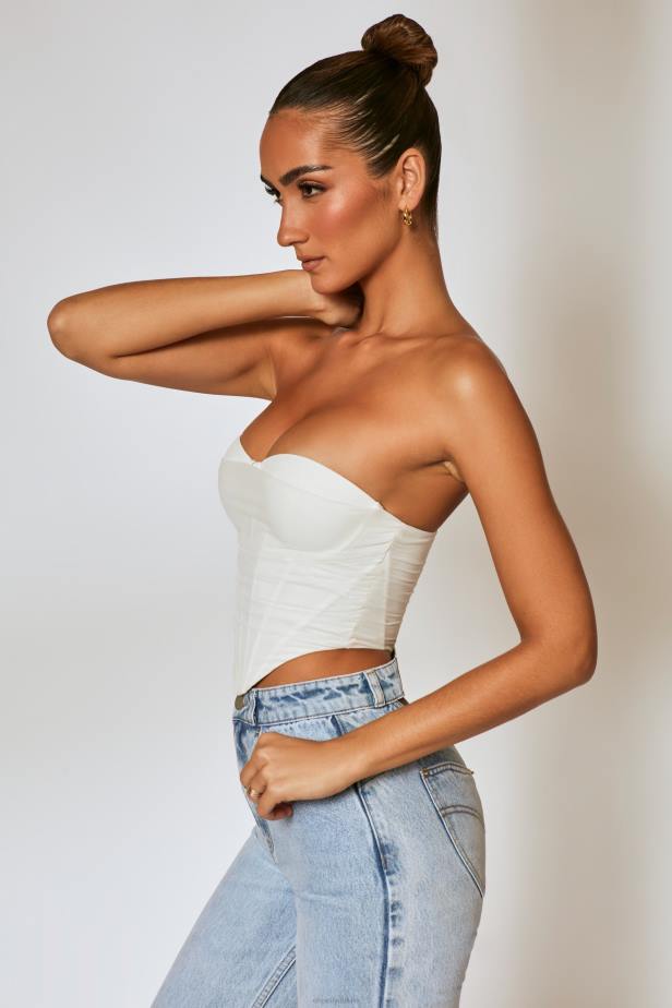 Oh Polly First Impression Mesh Overlay Corset Top N80H663 Ivory