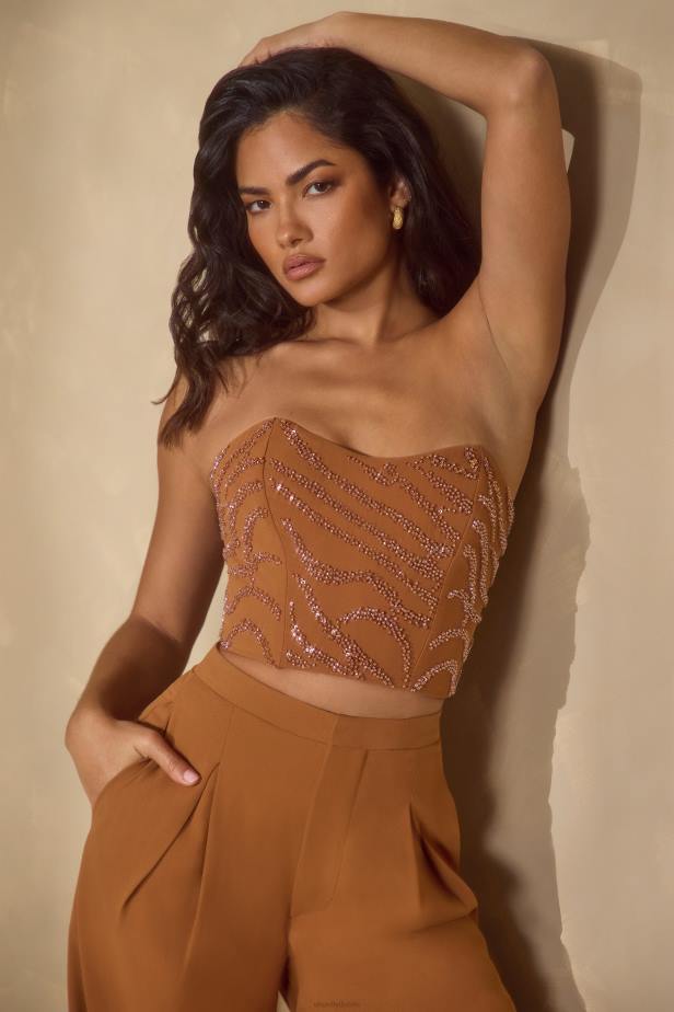 Oh Polly Mina Embellished Bandeau Corset Top N80H602 Caramel