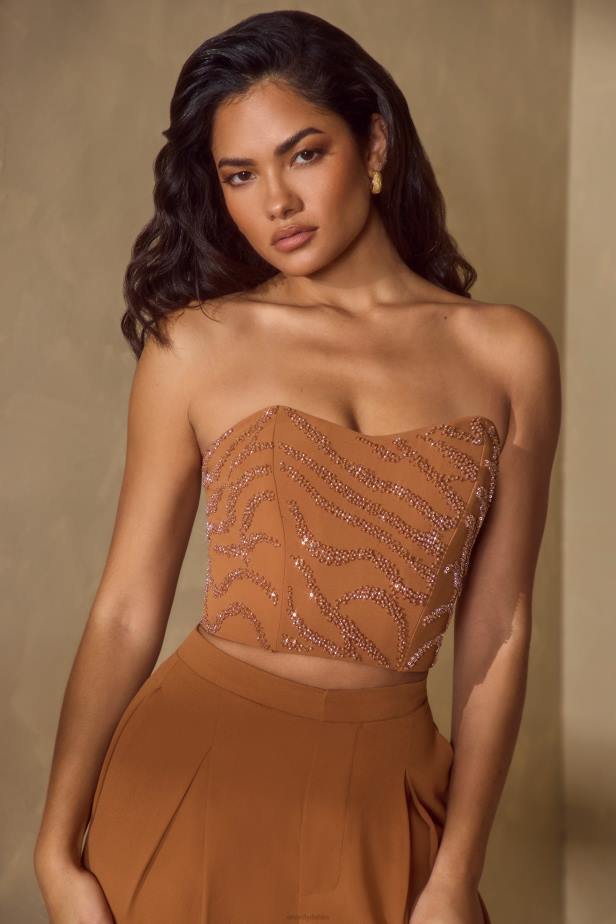 Oh Polly Mina Embellished Bandeau Corset Top N80H602 Caramel